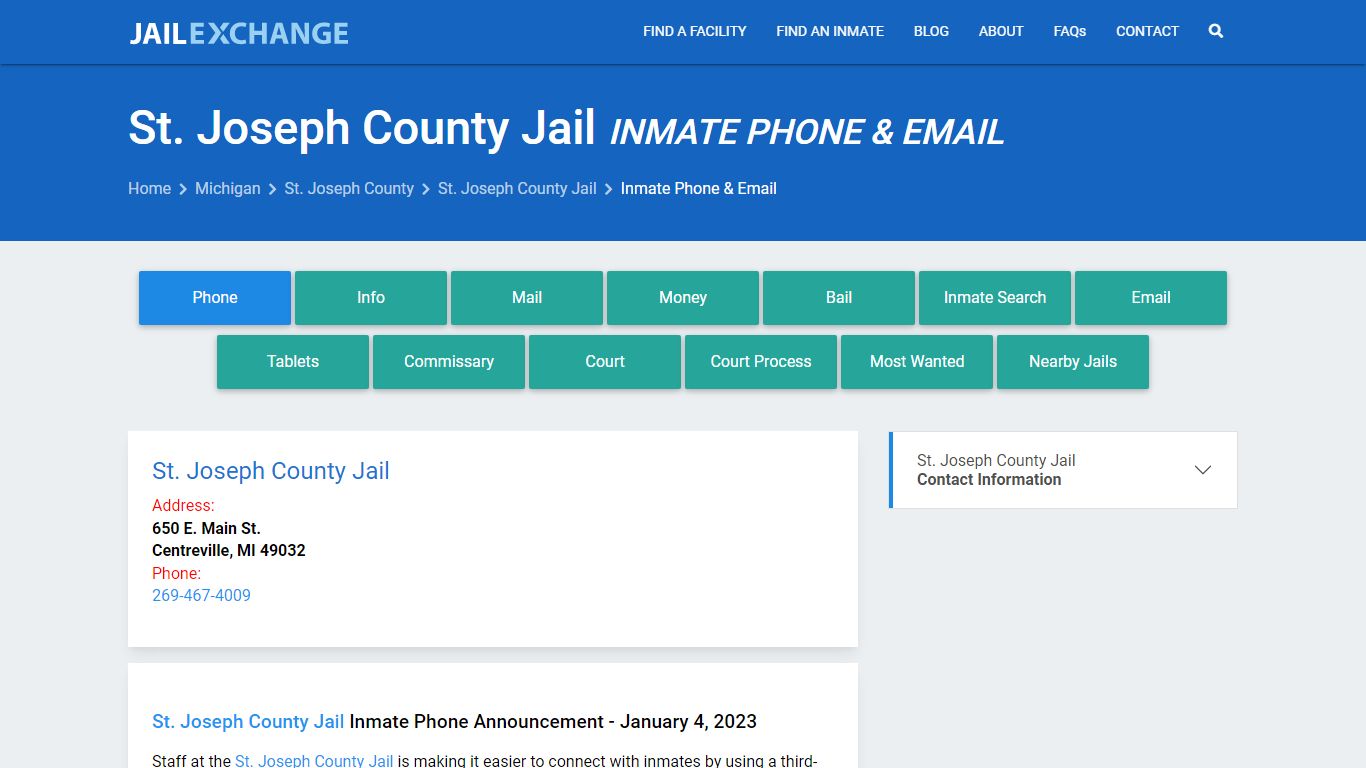 Inmate Phone - St. Joseph County Jail, MI - Jail Exchange